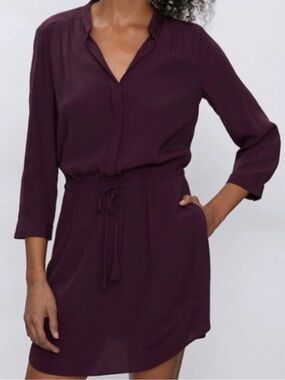Aritzia Babaton Bennett Silk Long Sleeve Dress Plum